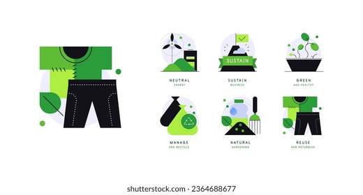 Ecological lifestyle. Sainstability. Set of modern simple flat icons. Set of infographic elements. Vector file.