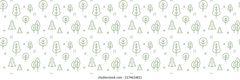 Ecological lifestyle and sustain development. Line icons style illustration seamless pattern of trees and forest. Environment concept