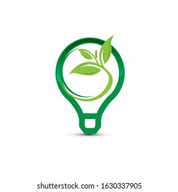 Ecological light bulb icon, Green contour of shining electric light bulb with green leaf.