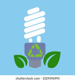 Ecological light bulb with leaves on a blue background. Environmentally world. Vector illustration