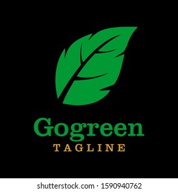 The ecological logo is formed by green leaves on a black background. Vector design template elements for logos and organic templates.