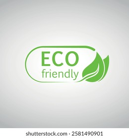 Ecological logo: green inscription “ECO friendly” with leaves on a light background.
