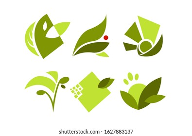 ecological logo green leaves set. ecology logo. ecology icon set. ecological icons vector green nature. green nature logo set. nature leaves icons for eco logo. nature style logotype. green shop icon.