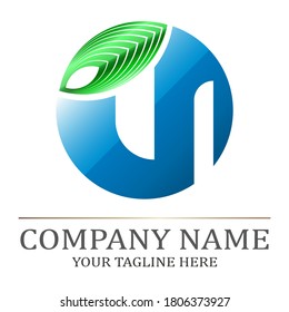 Ecological logo. Image has done in blue and green color on white background.