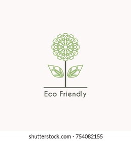 Ecological logo template. Vector flower emblem for eco foundations, organic products, natural food and medicine, green technology