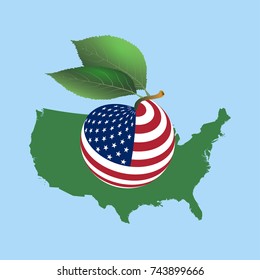 Ecological logo of the USA. Vector image of the American flag logo on the background of the map.