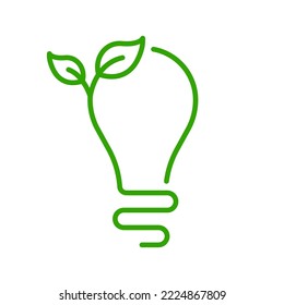 Ecological Low-Energy Lightbulb Line Icon. Ecology Lamp with Leaf Environment Conservation Linear Pictogram. Light Bulb Eco Electricity Outline Icon. Editable Stroke. Isolated Vector Illustration.