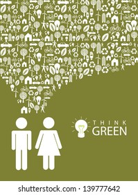 ecological mindset over green background vector illustration