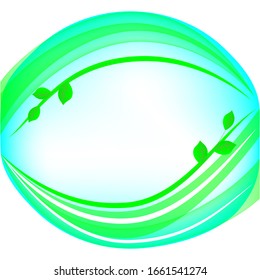 Fondo natural ecológico, líneas curvadas, formas y follaje verdes y azules, espacio para texto o logotipo.