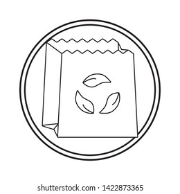 ecological paper bag with leaves in frame circular