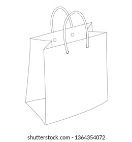 Ecological paper bag, vector illustration, lining draw, profile view