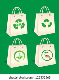 ecological paper bags with symbols of nature conservation