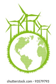 Ecological planet vector background with wind generators