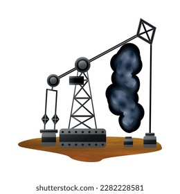 Ecological problem air water pollution flat concept with offshore oil rig vector illustration