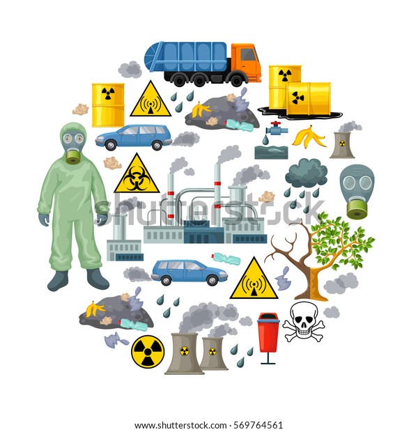 環境問題エレメント有毒な核燃料とごみの種類の環境汚染を含む構成分離型ベクターイラスト のベクター画像素材 ロイヤリティフリー