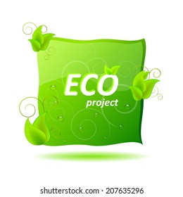 Ecological project concept with green leaves and shadow/vector illustration