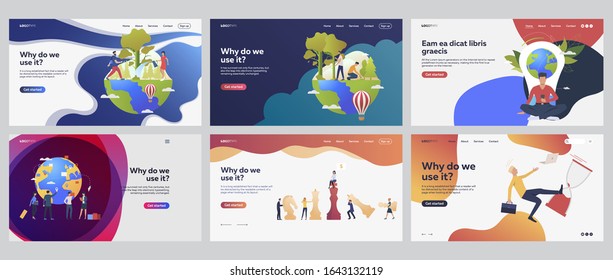Ecological project set. Volunteers planting trees, chess strategy, failure. Flat vector illustrations. Environment protection, business concept for banner, website design or landing web page