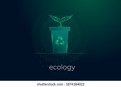Ecological and recycle abstract concept. 3D render seedling tree leaves. Save planet nature environment grow life eco polygon triangles low poly vector illustration