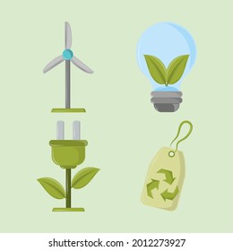 conjunto de dibujos animados de recursos de reciclaje ecológico