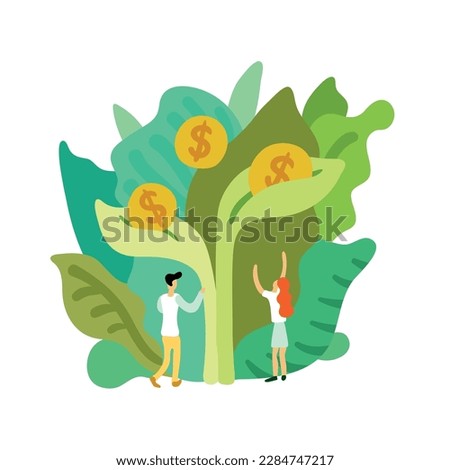 Ecological restoration flat composition with coins on sprout leaves vector illustration
