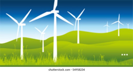 An ecological scene with windmills.