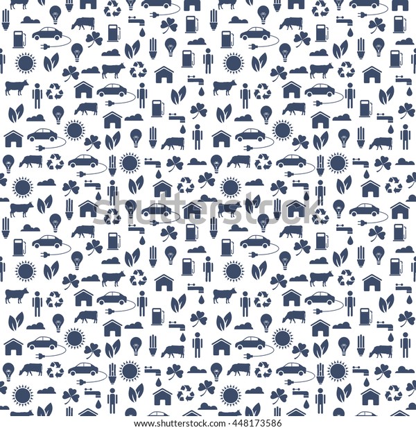 Ecological Seamless pattern. Monochrome
wallpaper with eco icons.Vector
background