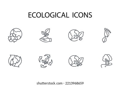 Iconos ecológicos de línea delgada. Ilustración vectorial aislada en blanco. Trazo editable