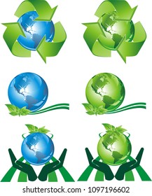 Ecological signs with the image of the planet earth