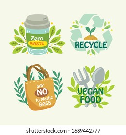Ecological stickers. Collection of ecology stickers with slogans