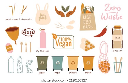 Ecological stickers. Collection of ecology stickers with slogans - no plastic, eco bag, save our oceans, save trees, eco friendly, say no to plastic bags. Bundle of vector design elements.