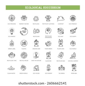 Ecological Succession Icons Pack. Vector icons