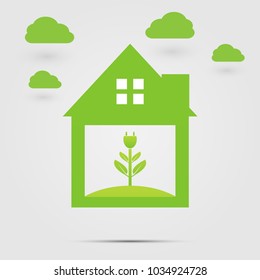Ecological symbol of a green home socket or green logo.Green clouds,vector illustrations