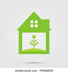 Ecological symbol of a green home socket or green logo. vector illustrations