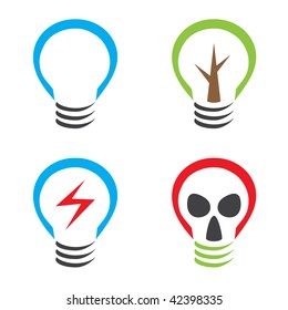 Ecological symbols bulb tree lightning and gas mask