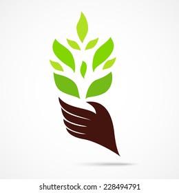 Ecological symbols and signs with human hand