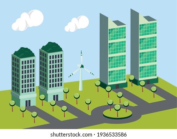 ecological system city with buildings
