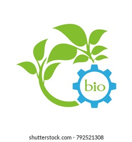 Ecological technologies of the future. Eco gear. Biotechnology sign. 