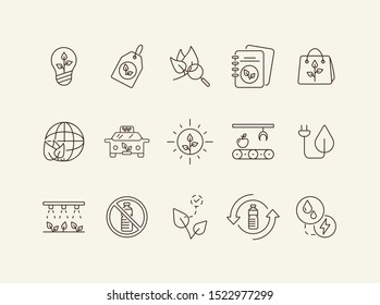 Ecological technology icons. Set of line icons. No plastic, recycling, label. Eco technology concept. Vector illustration can be used for topics like ecology, technology, environment