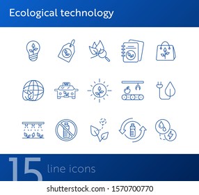 Ecological technology icons. Set of line icons. No plastic, recycling, label. Eco technology concept. Vector illustration can be used for topics like ecology, technology, environment