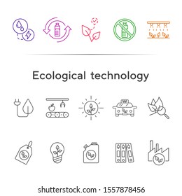 Ecological technology line icons. Set of line icons. Petrol, taxi, label. Eco technology concept. Vector illustration can be used for topics like ecology, technology, environment