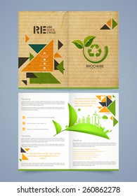 Ecological template, brochure or flyer design with front and back page presentation.