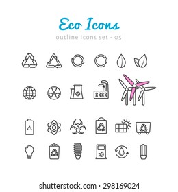 Ecological thin linear icons set  for web and mobile application. Eco ecology pictograms
