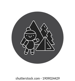 Ecological tourism glyph black icon. Cute girl camping kawaii pictogram. Sign for web page, mobile app, button, logo. Vector isolated element.