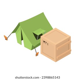 Ecological tourism icon isometric vector. Green tourist tent and parcel box icon. Camping, ecotourism, summer rest, recreation