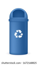 Ecological Trash Can. Blue color Mockup with Recycling sign. Vector illustration