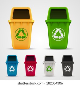 Ecological trash set. Trash color collection, Trash plastic object, Vector illustration