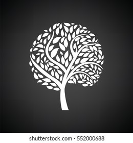 Ecological tree leaves icon. Black background with white. Vector illustration.
