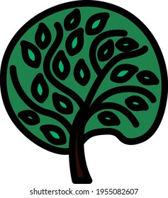 Ecological Tree With Leaves Icon. Editable Bold Outline With Color Fill Design. Vector Illustration.