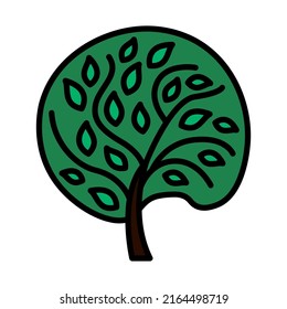 Árbol Ecológico Con Icono De Hojas. Contorno de negrita editable con diseño de relleno de color. Ilustración vectorial.