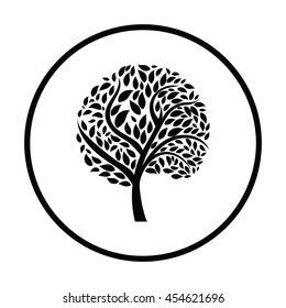 Ecological tree with leaves icon. Thin circle design. Vector illustration.